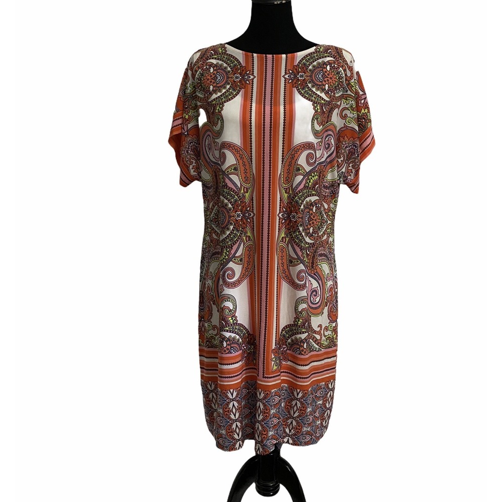 Studio One New York Womens Shift Dress Multicolor Coral Paisley Lined Maxi XL
